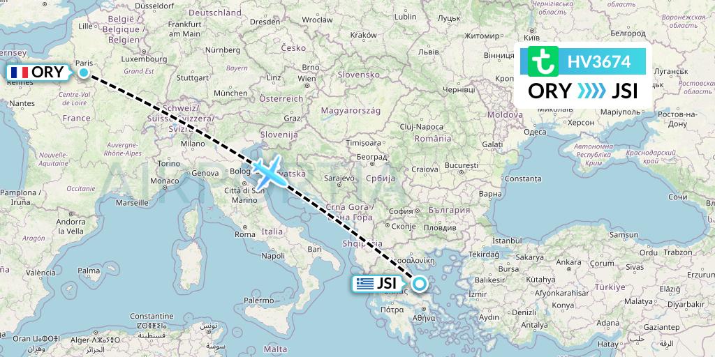 HV3674 Transavia Flight Map: Paris to Skiathos