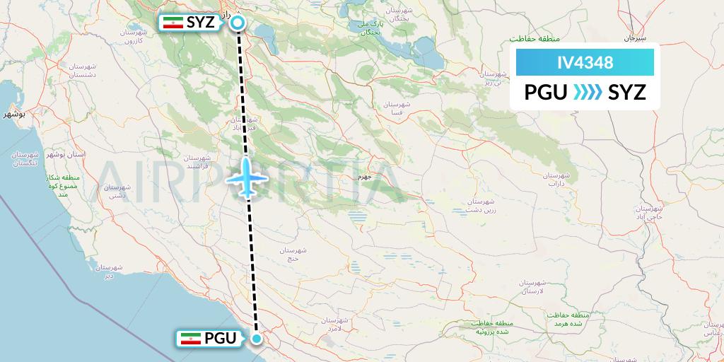IV4348 VVB Aviation Malta Flight Map: Assaluyeh to Shiraz