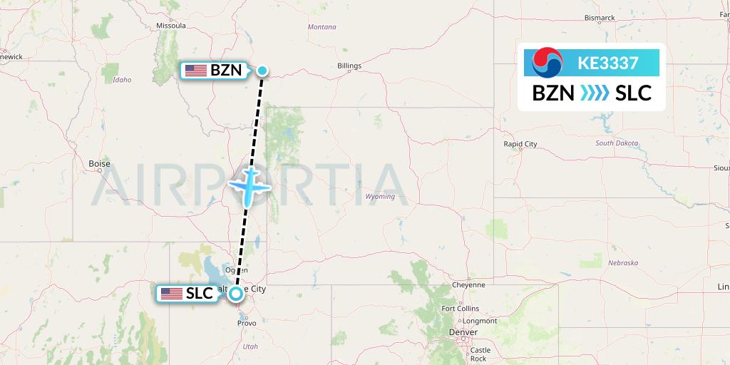 KE3337 Korean Air Flight Map: Bozeman to Salt Lake City