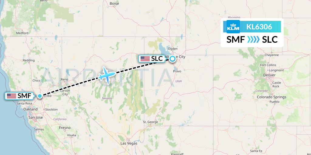 KL6306 KLM Flight Map: Sacramento to Salt Lake City