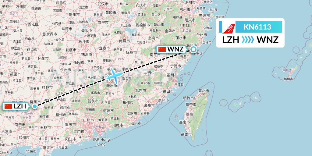 KN6113 China United Airlines Flight Map: Liuzhou to Wenzhou