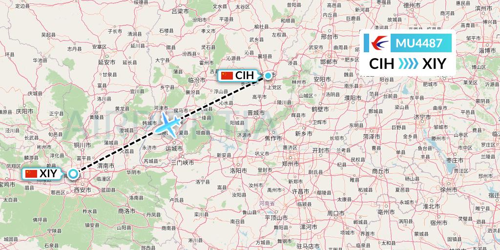MU4487 China Eastern Airlines Flight Map: Changzhi to Xi'an