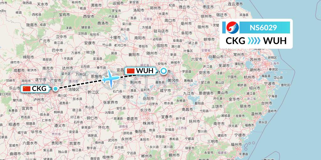 NS6029 Hebei Airlines Flight Map: Chongqing to Wuhan