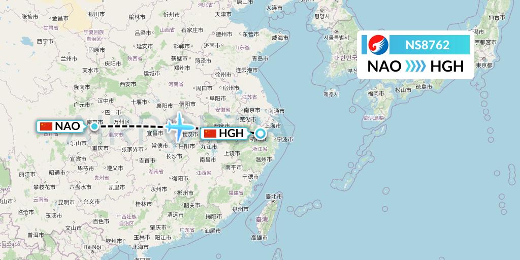 NS8762 Hebei Airlines Flight Map: Nanchong to Hangzhou