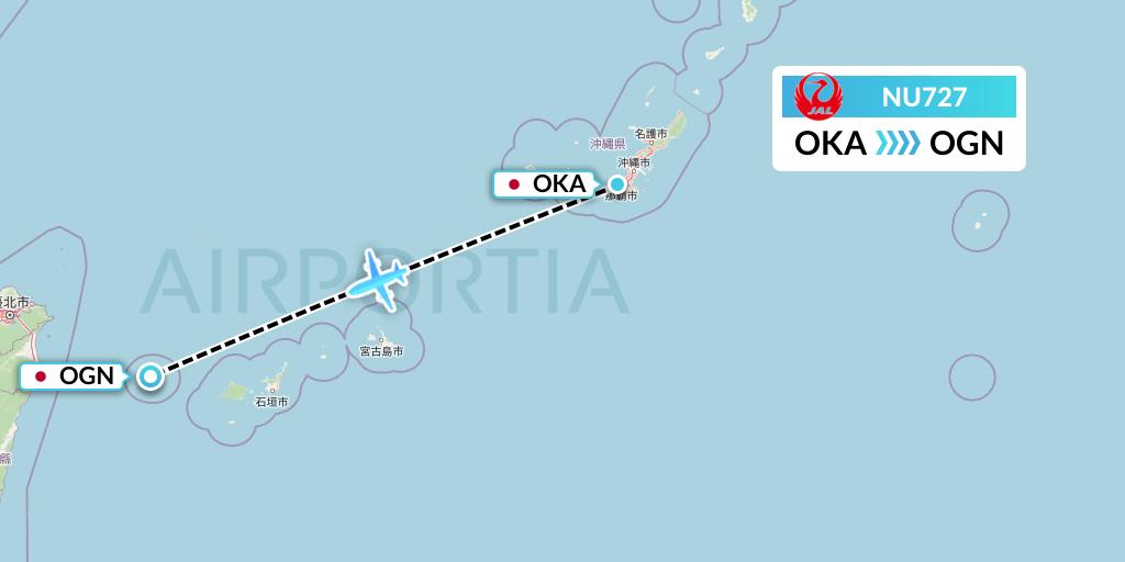 NU727 Japan Transocean Air Flight Map: Naha to Japan