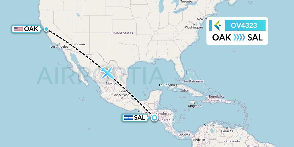 OV4323 SalamAir Flight Map: Oakland to San Salvador