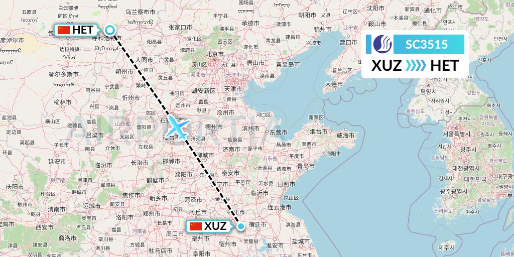 SC3515 Shandong Airlines Flight Map: Xuzhou to Hohhot