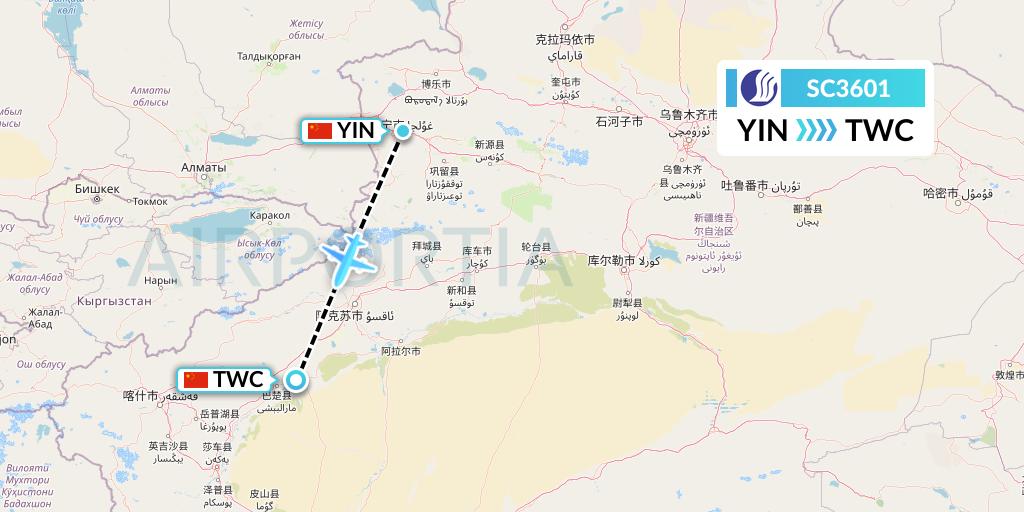 SC3601 Shandong Airlines Flight Map: Yining to Kashgar