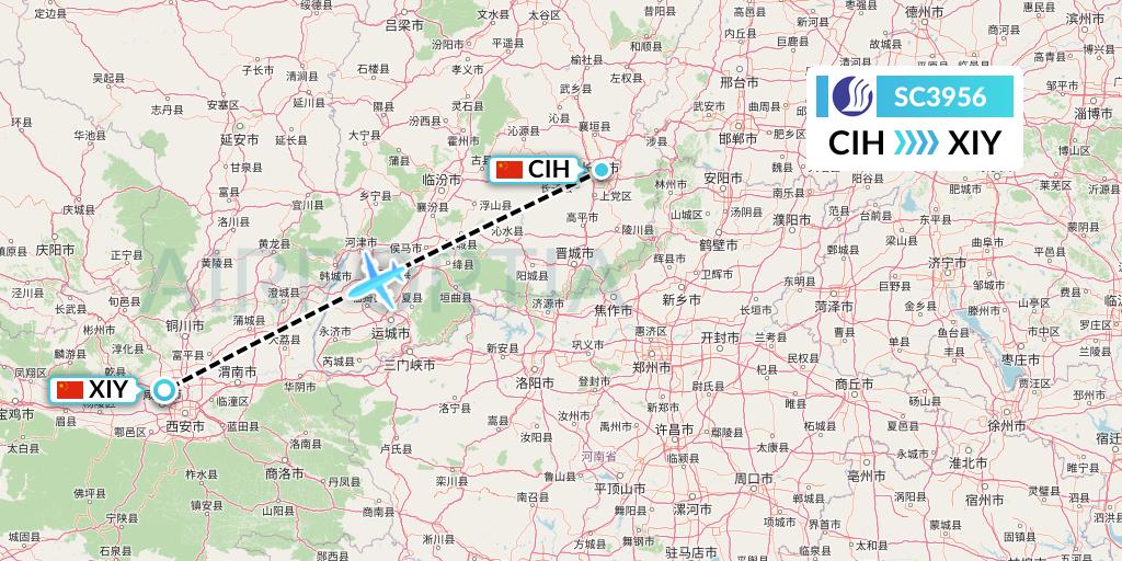 SC3956 Shandong Airlines Flight Map: Changzhi to Xi'an