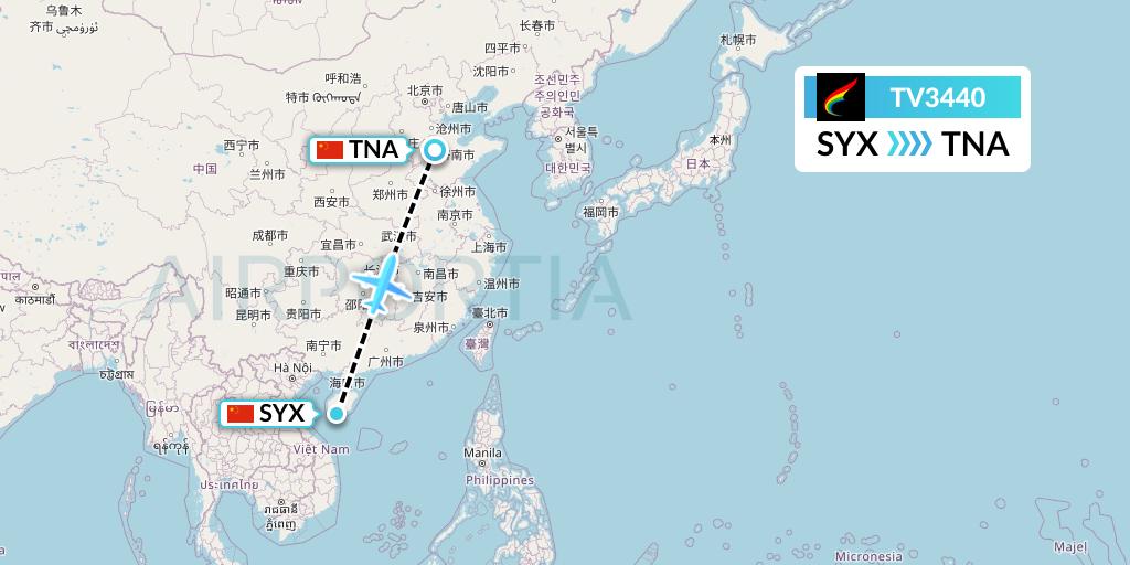 TV3440 Tibet Airlines Flight Map: Sanya to Jinan