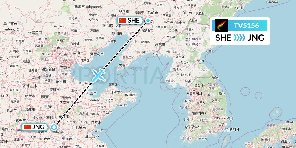 TV5156 Tibet Airlines Flight Map: Shenyang to Jining