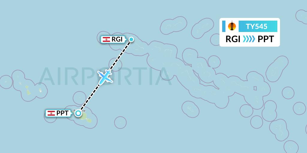 TY545 Air Caledonie Flight Map: Rangiroa to Papeete
