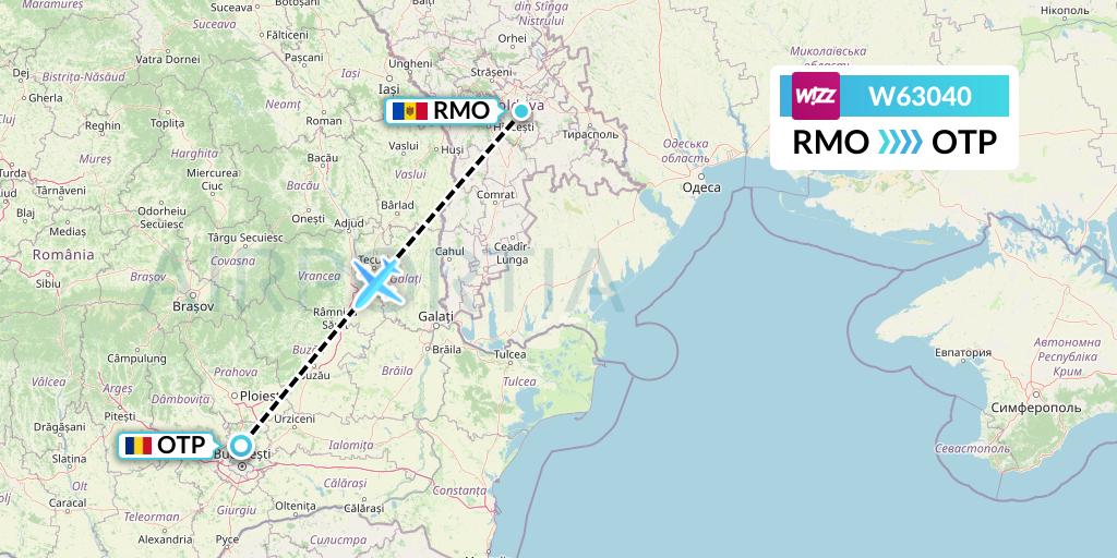 W63040 Wizz Air Flight Map: Chisinau to Bucharest