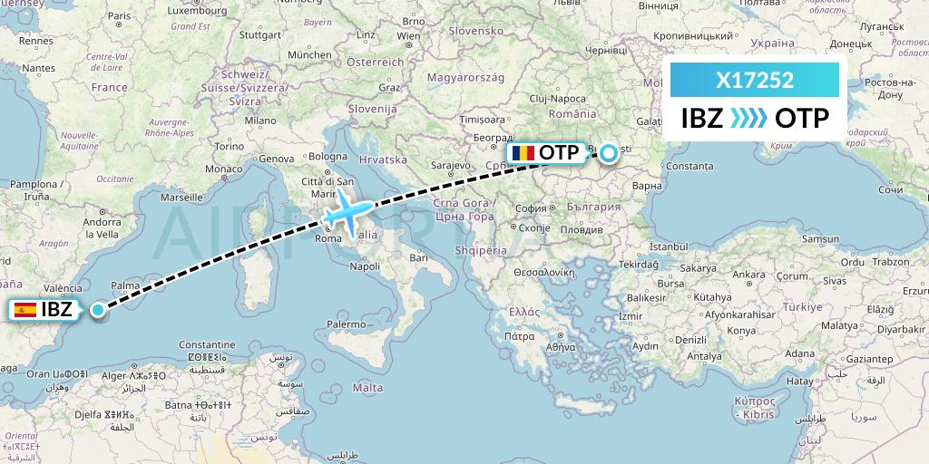 X17252 Nik Airways Flight Map: Ibiza to Bucharest