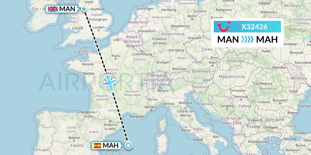 X32426 TUI fly Germany Flight Map: Manchester to Mahon