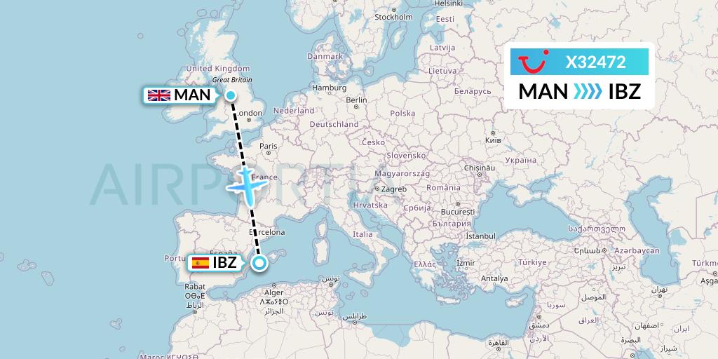 X32472 TUI fly Germany Flight Map: Manchester to Ibiza