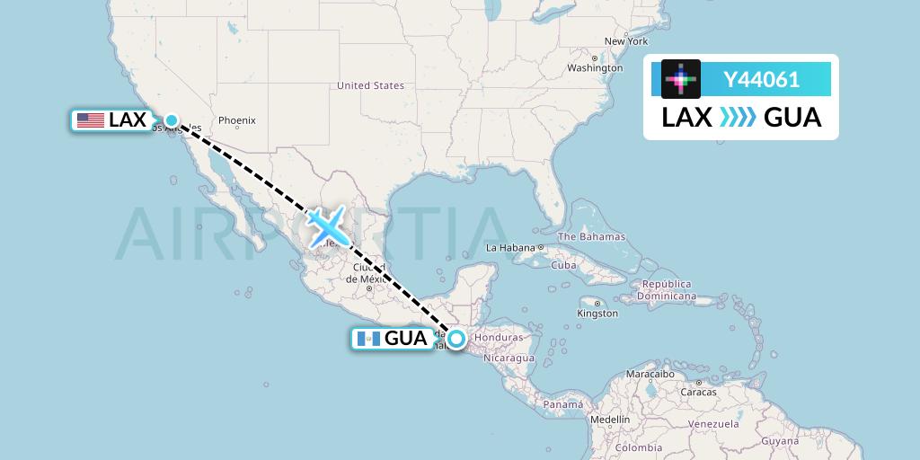 Y44061 Volaris Flight Map: Los Angeles to Guatemala City