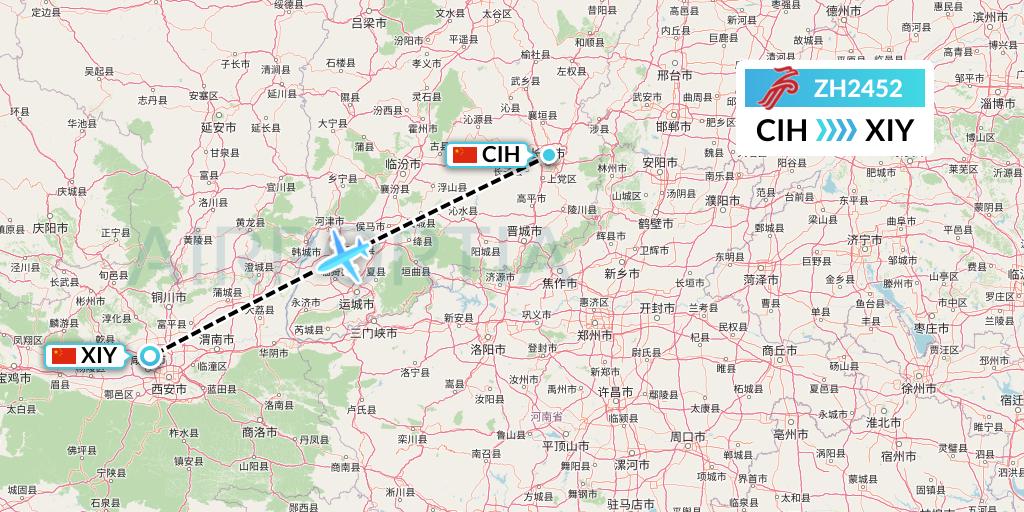 ZH2452 Shenzhen Airlines Flight Map: Changzhi to Xi'an