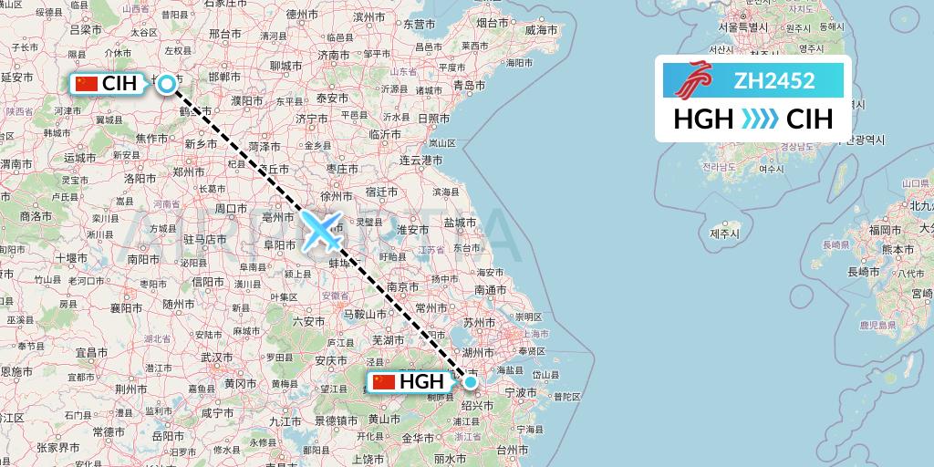 ZH2452 Shenzhen Airlines Flight Map: Hangzhou to Changzhi