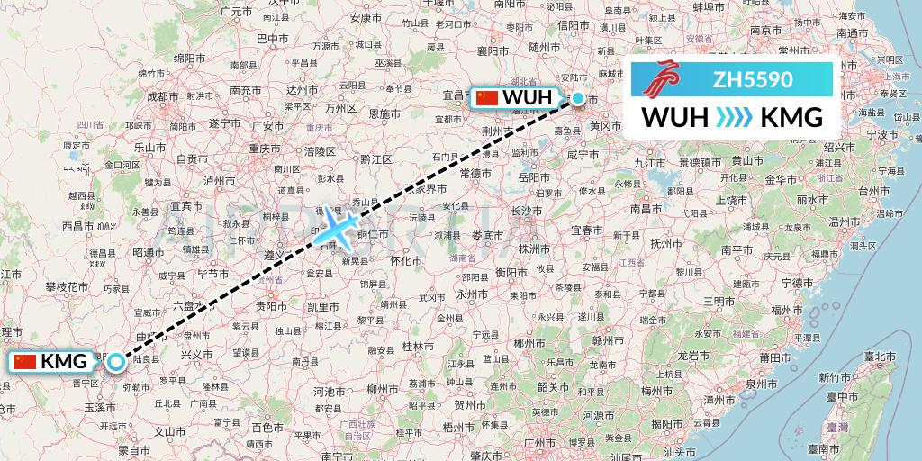 ZH5590 Shenzhen Airlines Flight Map: Wuhan to Kunming