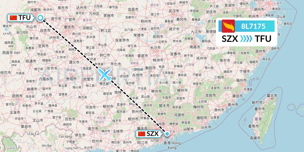 8L7175 Lucky Air Flight Map: Shenzhen to Chengdu