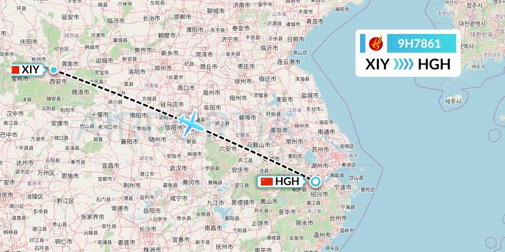 9H7861 Air Changan Flight Map: Xi'an to Hangzhou