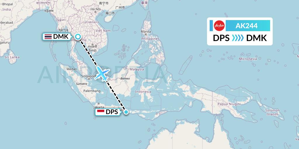AK244 AirAsia Flight Map: Denpasar to Bangkok