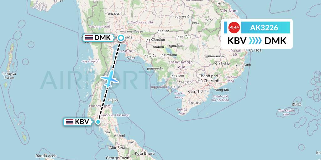 AK3226 AirAsia Flight Map: Krabi to Bangkok