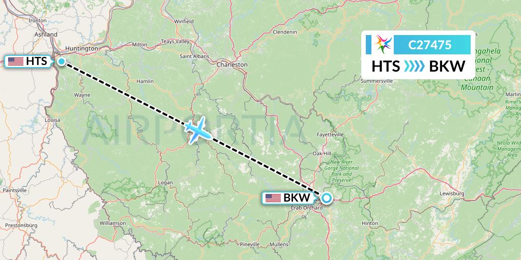 C27475 Ceiba Intercontinental Flight Map: Huntington to Beckley