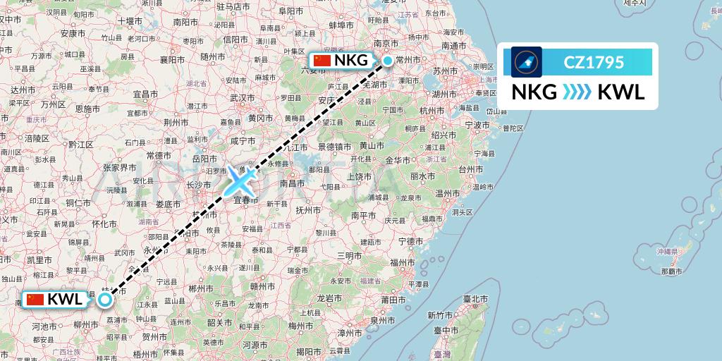 CZ1795 China Southern Airlines Flight Map: Nanjing to Guilin
