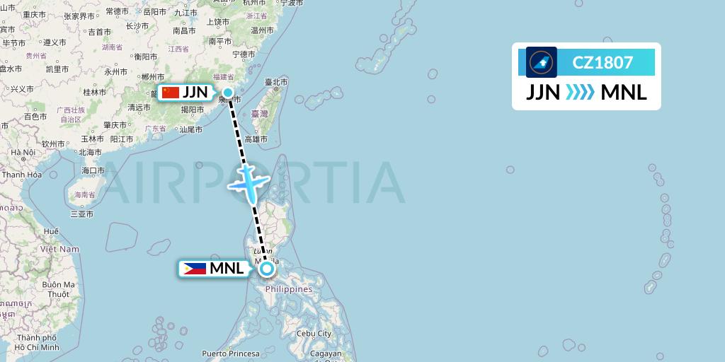 CZ1807 China Southern Airlines Flight Map: Jinjiang to Manila