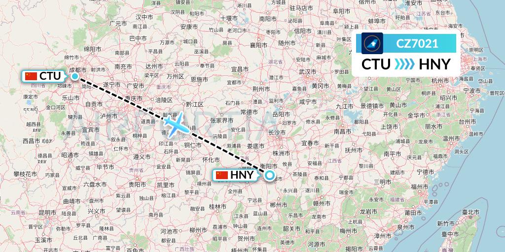 CZ7021 China Southern Airlines Flight Map: Chengdu to Hengyang