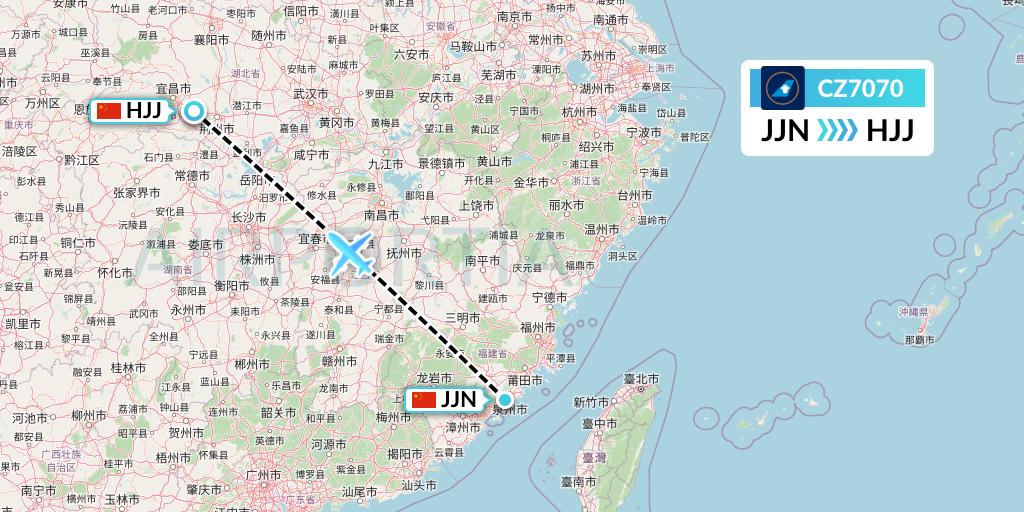 CZ7070 China Southern Airlines Flight Map: Jinjiang to Huaihua