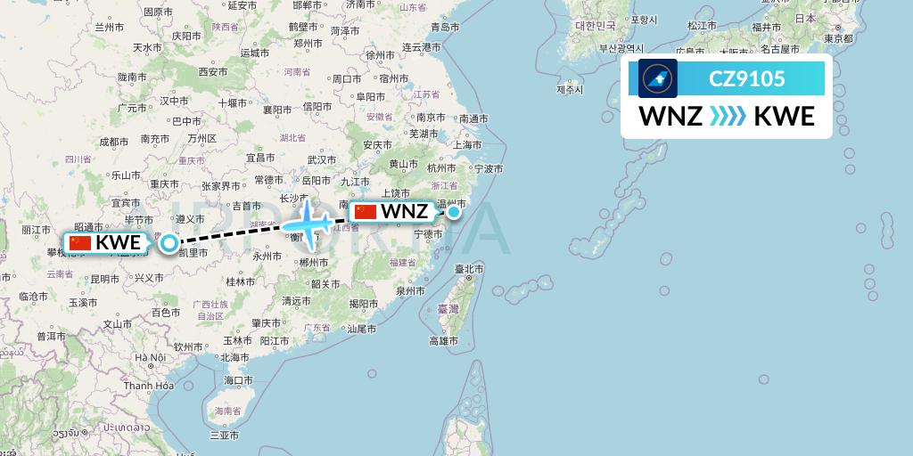 CZ9105 China Southern Airlines Flight Map: Wenzhou to Guiyang