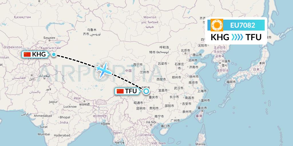 EU7082 Chengdu Airlines Flight Map: Kashgar to Chengdu