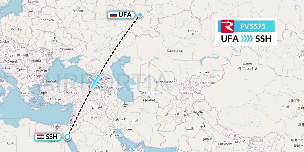 FV5575 Rossiya Flight Map: Ufa to Sharm el-Sheikh
