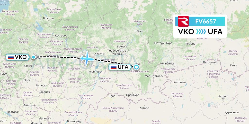 FV6657 Rossiya Flight Map: Moscow to Ufa