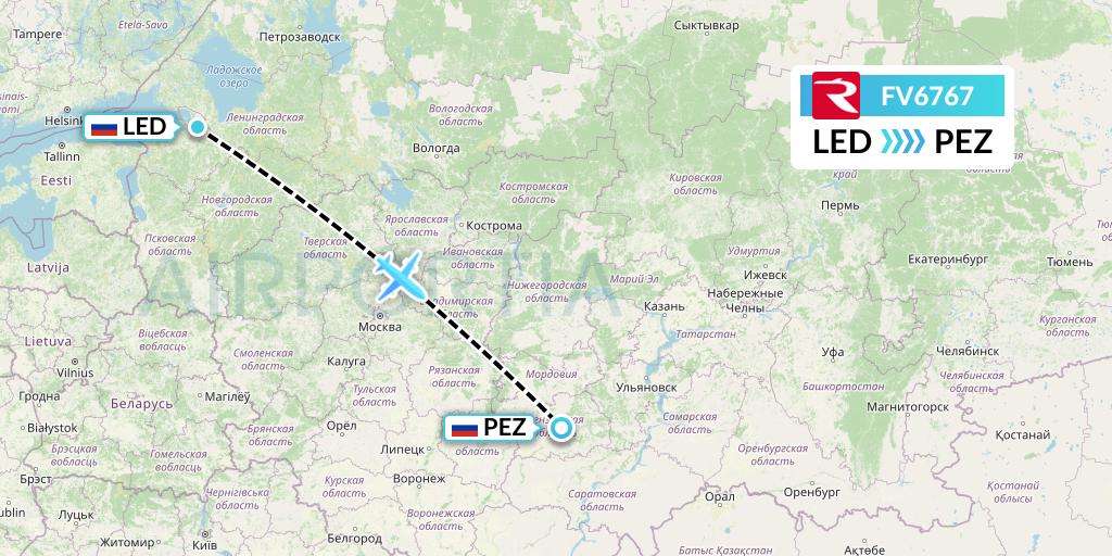 FV6767 Rossiya Flight Map: St. Petersburg to Penza