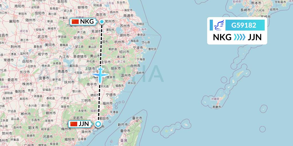 G59182 China Express Airlines Flight Map: Nanjing to Jinjiang