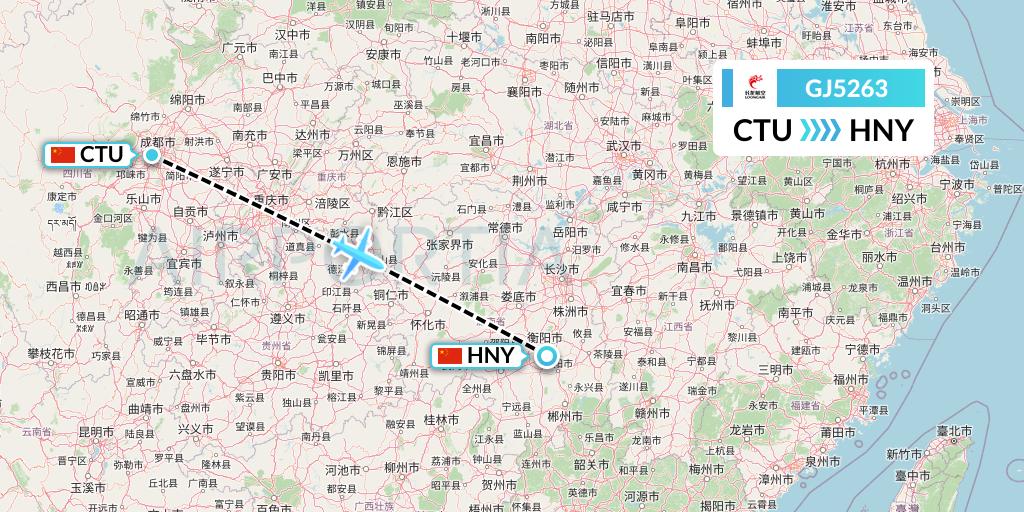 GJ5263 Loong Airlines Flight Map: Chengdu to Hengyang
