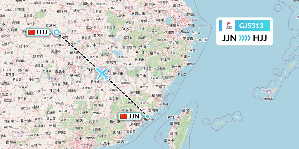 GJ5313 Loong Airlines Flight Map: Jinjiang to Huaihua