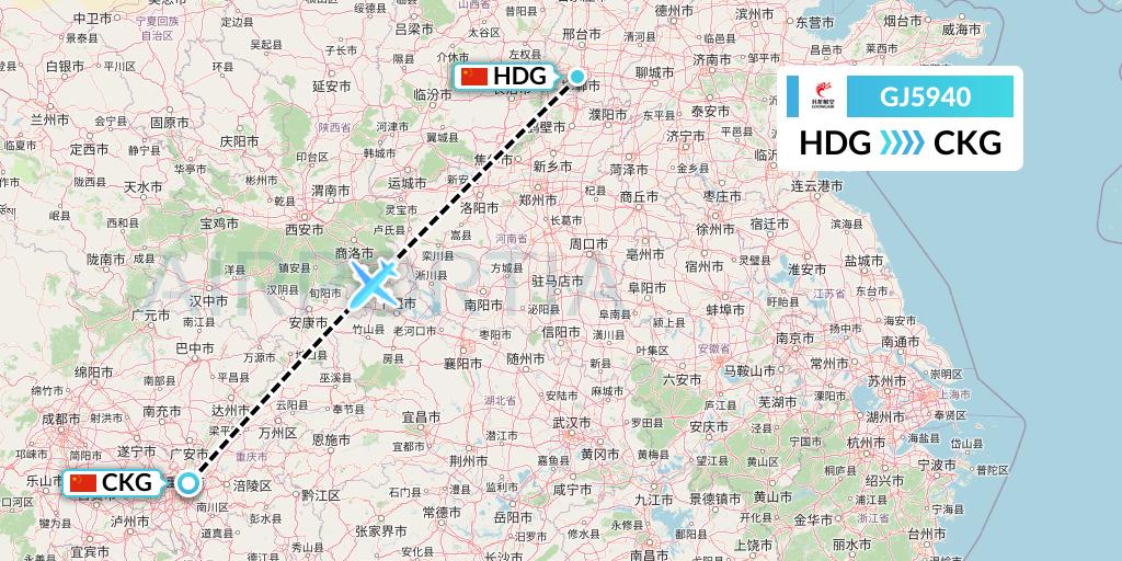 GJ5940 Loong Airlines Flight Map: Handan to Chongqing