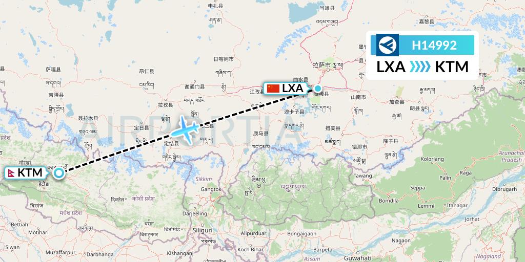 H14992 Hahn Air Systems Flight Map: Lhasa to Kathmandu