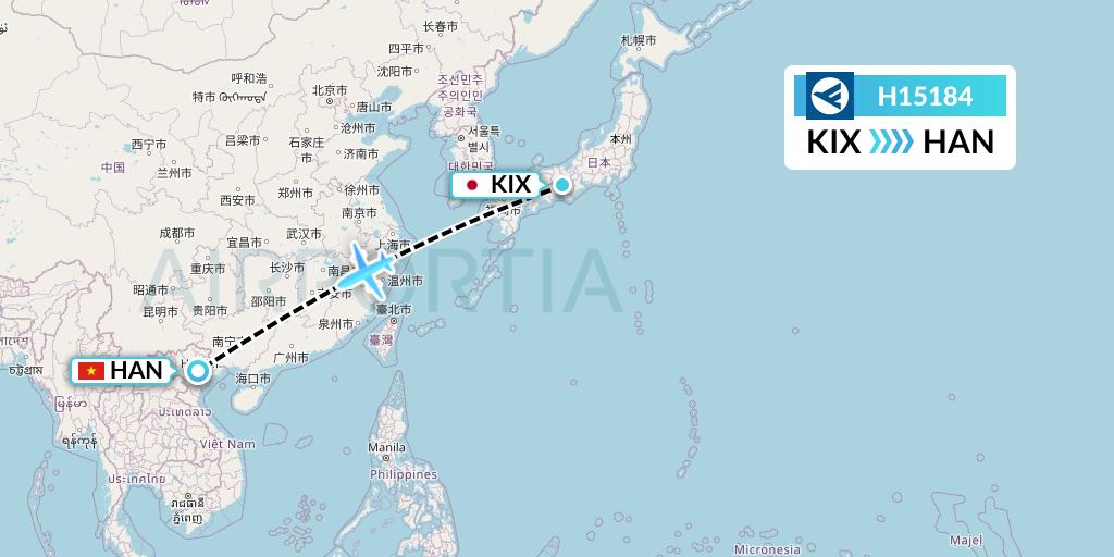 H15184 Hahn Air Systems Flight Map: Osaka to Hanoi