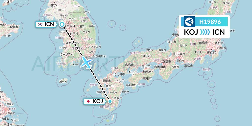 H19896 Hahn Air Systems Flight Map: Kagoshima to Seoul