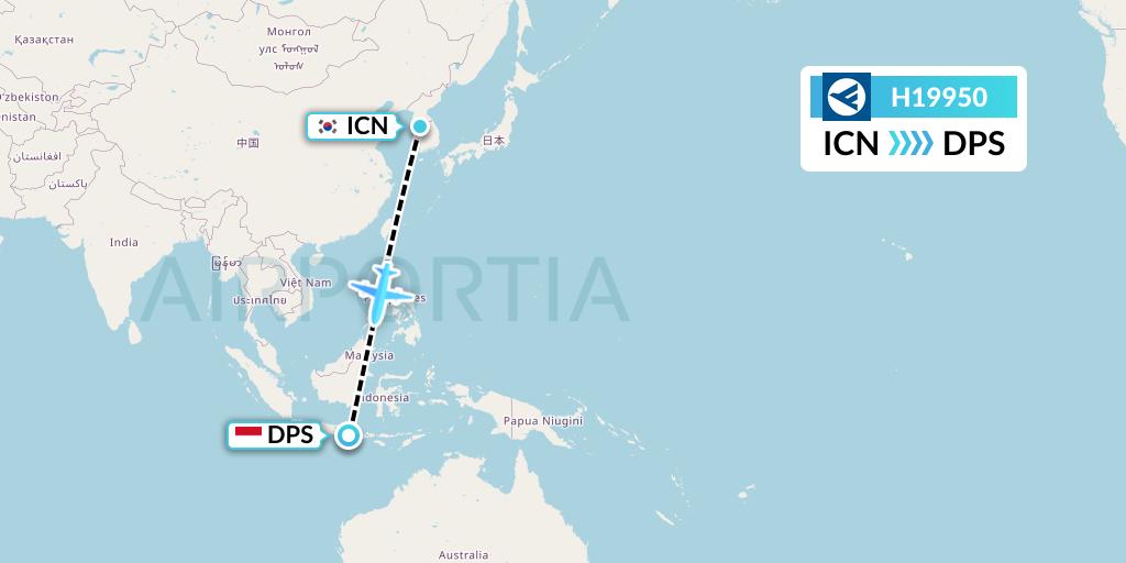 H19950 Hahn Air Systems Flight Map: Seoul to Denpasar