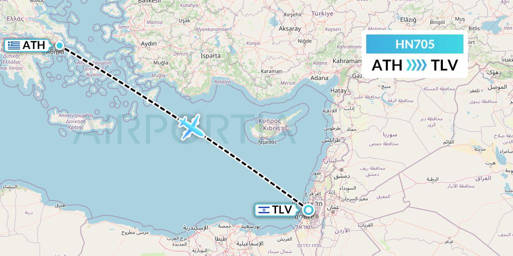HN705 Uab Heston Airlines Jsc Heston Airl Flight Map: Athens to Tel Aviv