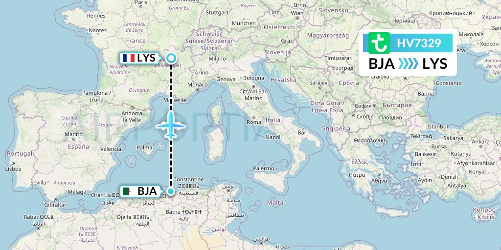 HV7329 Transavia Flight Map: Bejaia to Lyon