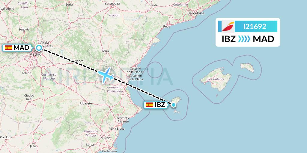 I21692 Iberia Express Flight Map: Ibiza to Madrid