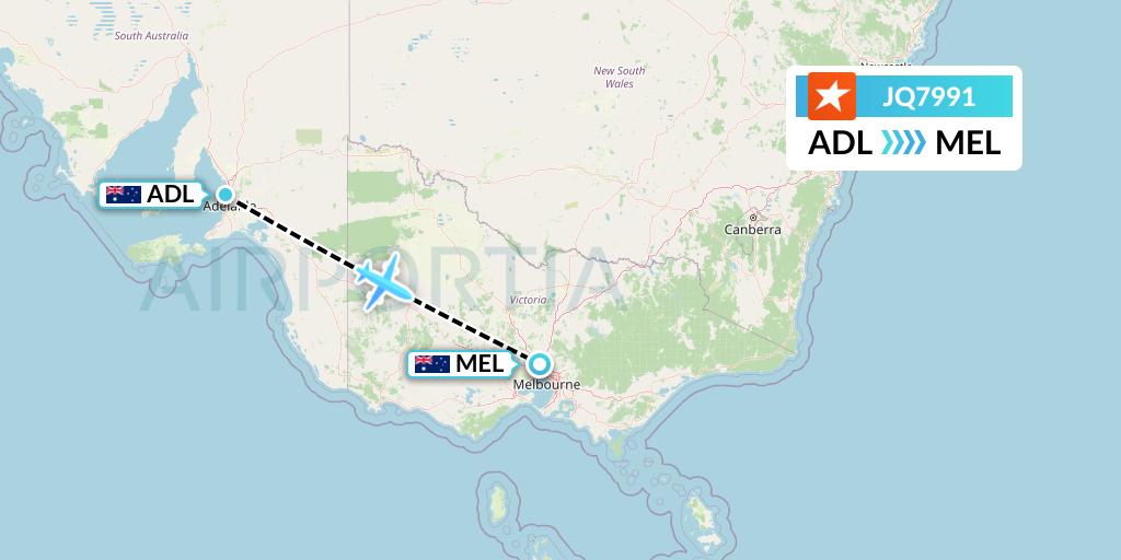 JQ7991 Jetstar Airways Flight Map: Adelaide to Melbourne